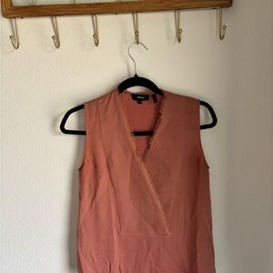 Theory Frayed Edge Wrap V-Neck Top in Rosy Pink size small (petite) 100% silk